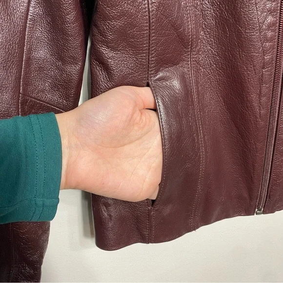 Wilson’s Leather | Burgundy Leather Zip Up Jacket - Picture 12 of 17